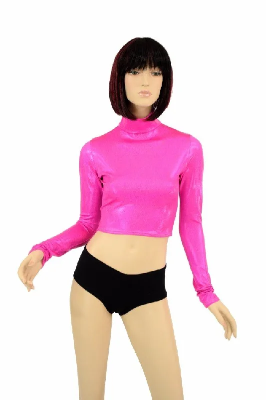 Neon Pink Long Sleeve Crop Sharp Women's Italian