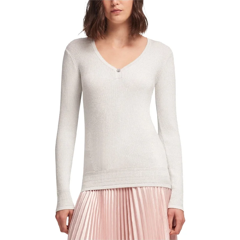 DKNY Womens Rhinestone Pullover Sweater, Metallic, Large Artistic Women's Hand - painted