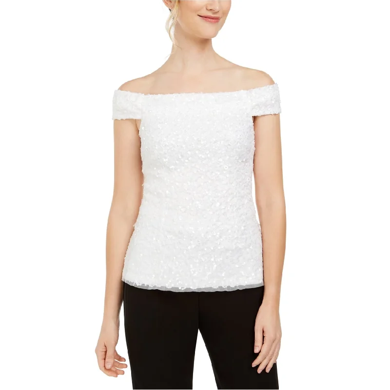 Adrianna Papell Womens Sequin Off The Shoulder Blouse Vacation
