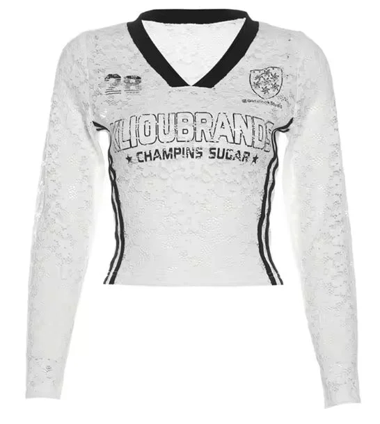 Kliou White Lace Jersey Top Preppy Women's College