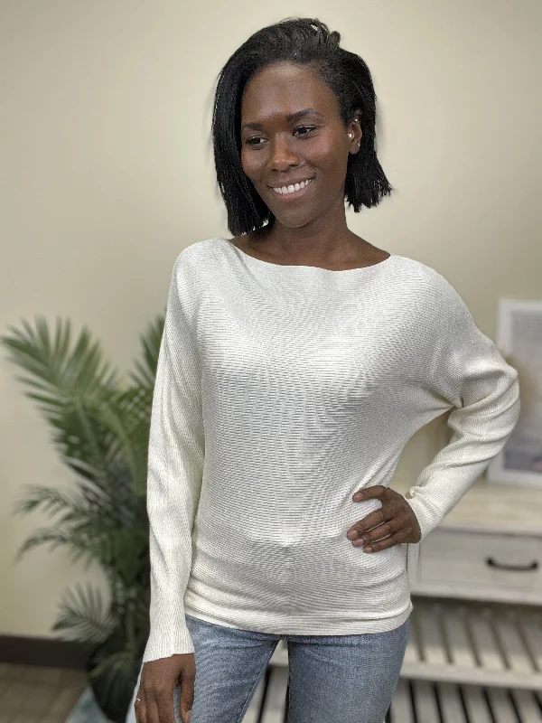 Simple Key Women's Feminine Boat Neckline Sweater Traditional Women's 