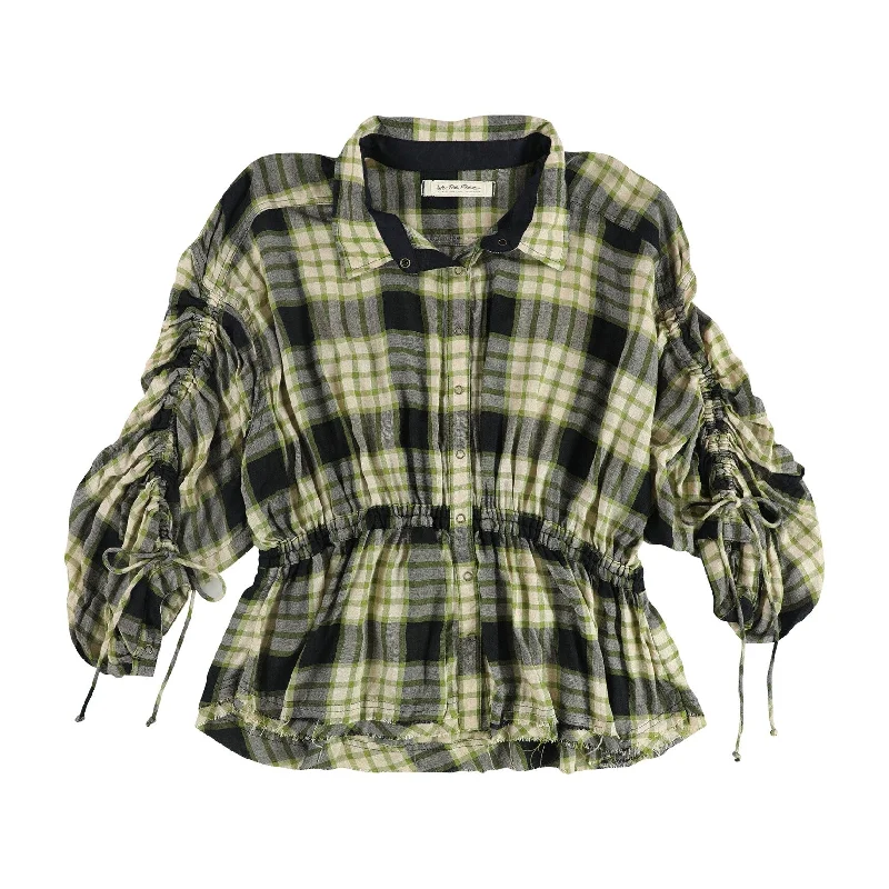Free People Womens Plaid Button Up Shirt Country
