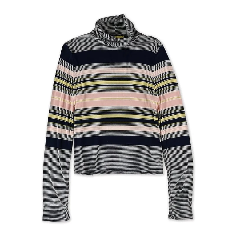 Aeropostale Womens Striped Turtleneck Pullover Sweater Stylish Women's Neon