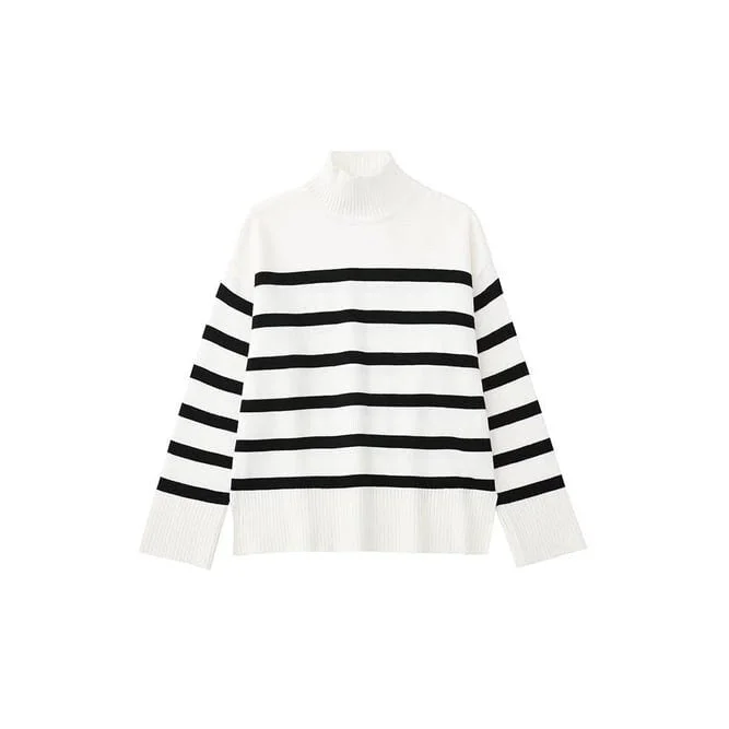 Black And White Striped Knitted Sweater Edgy Women's Punk