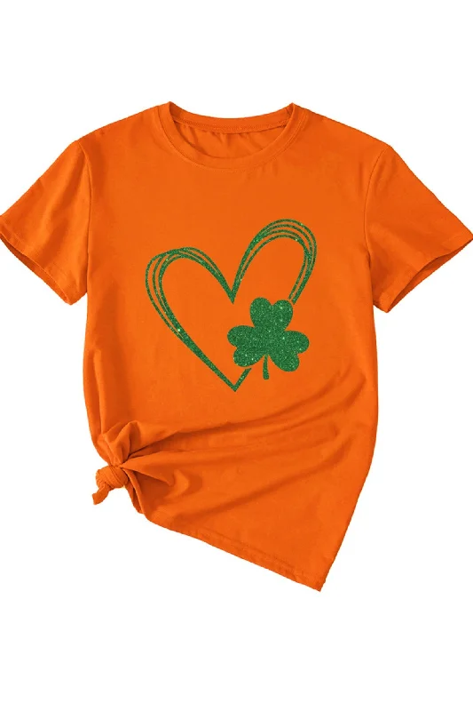 Clover Peach Heart Graphic T-shirt Artistic Women's Hand - painted