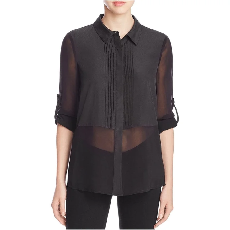 Finity Womens Mixed Media Button Up Shirt Business