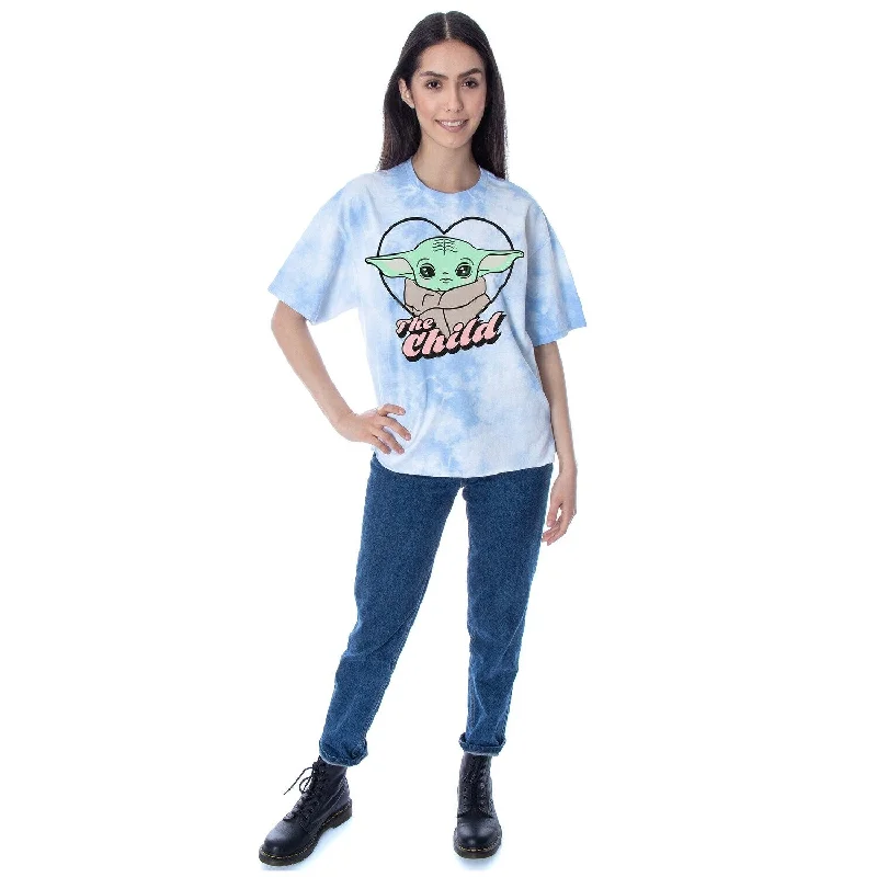 Star Wars Women's The Mandalorian Baby Yoda The Child Tie Dye Raw Edge Rough Hem Short Sleeve T-Shirt Confident Women's High - fashion