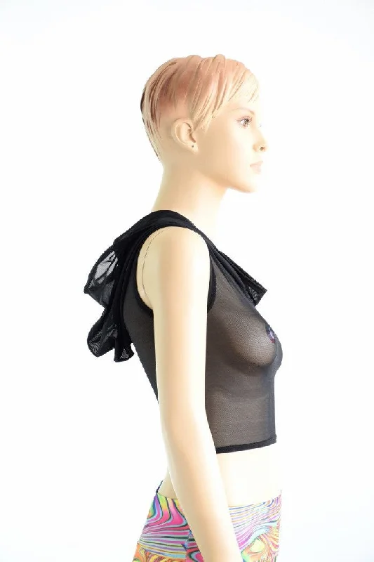 Sleeveless Mesh Crop Hoodie Casual Women's Japanese 