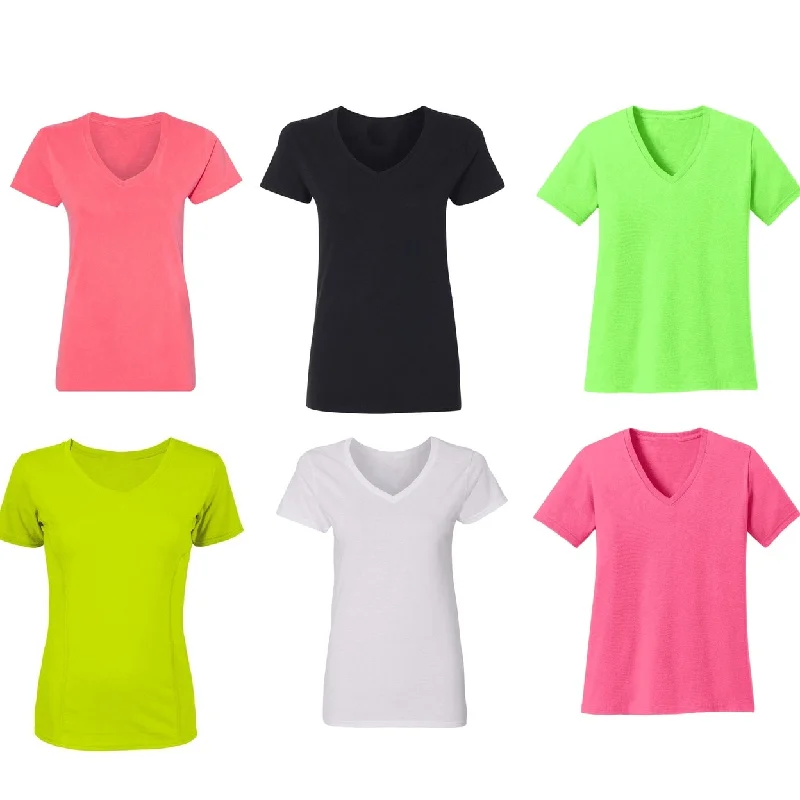6 Pack Womens Cotton Blend VNeck Short Sleeve TShirts Trendy Women's 