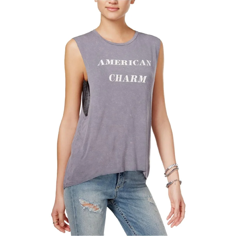 Project Social T Womens American Charm Graphic Tank Top, Grey, Medium Athletic Women's High - 