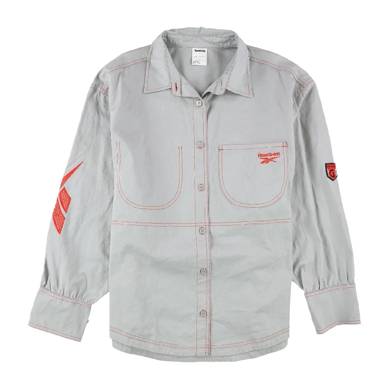 Reebok Womens Oversized Button Up Shirt, Grey, Small Monochromatic All - in - one
