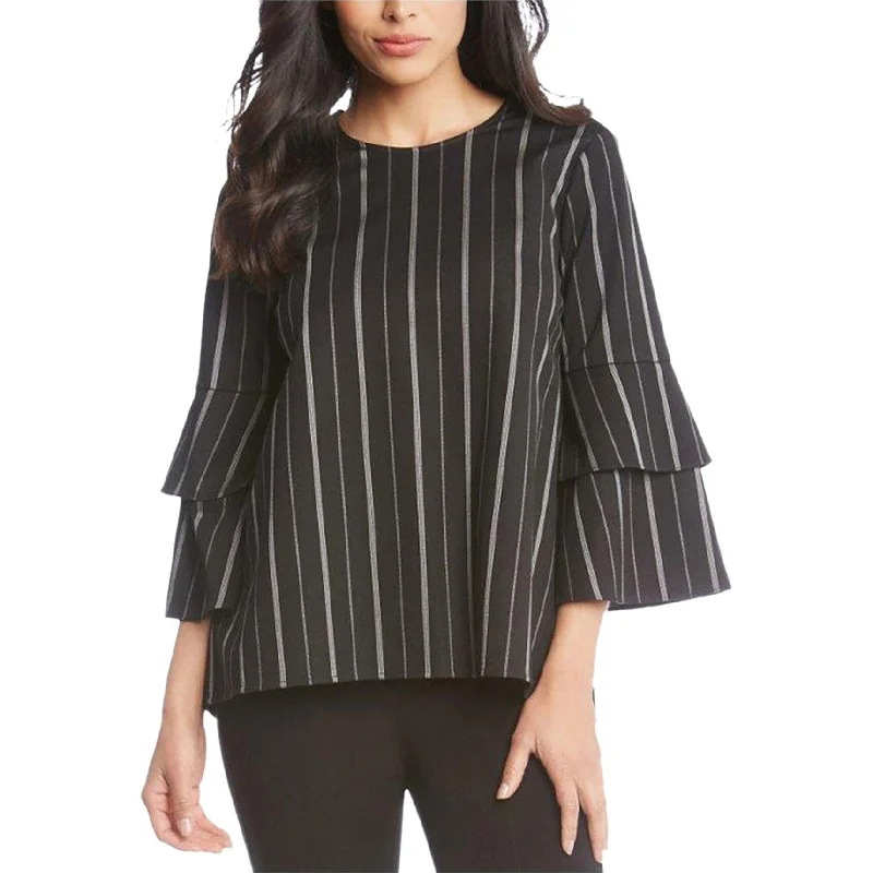Karen Kane Womens Striped Bell Sleeve Pullover Blouse, Black, X-Small Polished Women's Silk