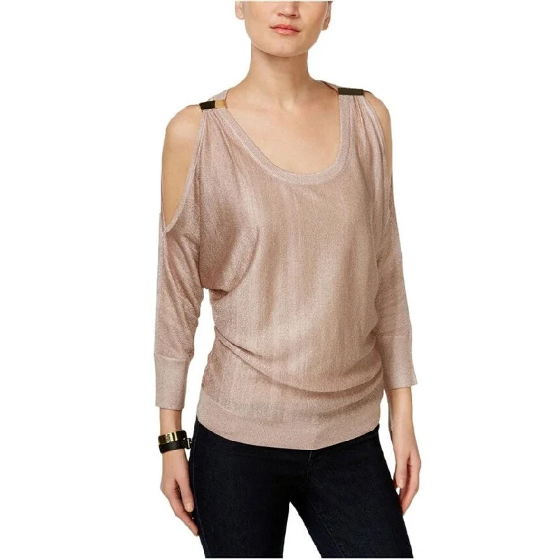 I-N-C Womens Metallic Cold-Shoulder Knit Sweater, Pink, Medium Luxurious Women's High -  end