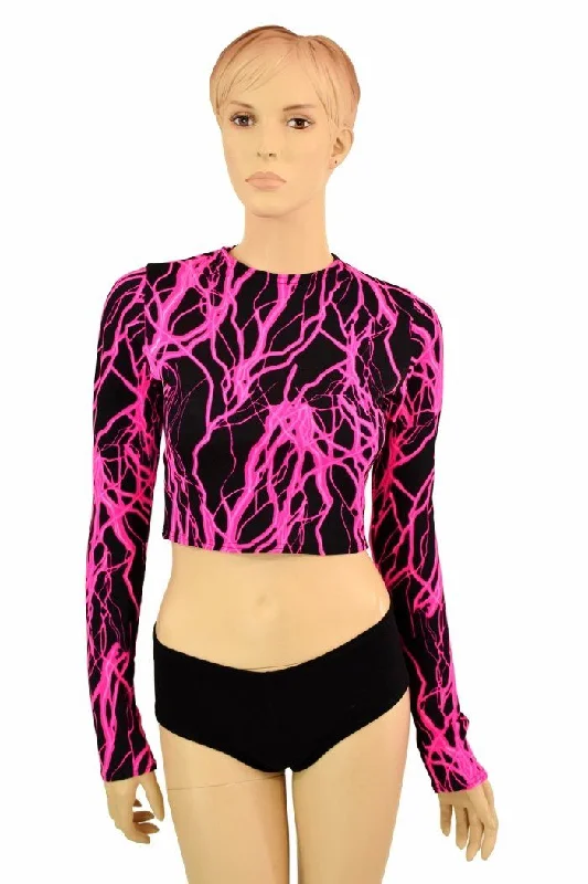 Pink Lightning Long Sleeve Crop Traditional Women's Wool