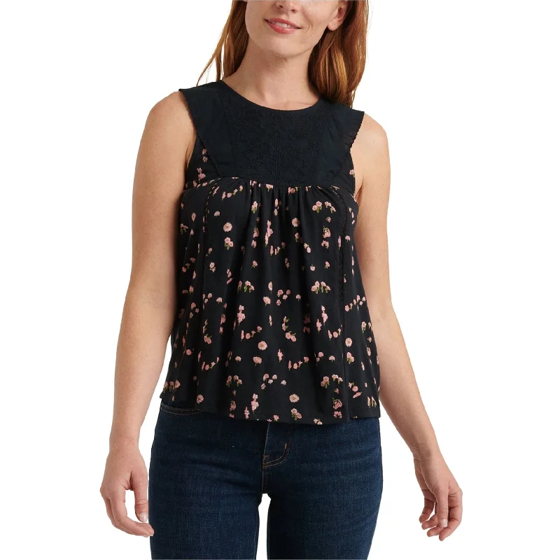 Lucky Brand Womens Floral-Print Embroidered Yoke Tank Top, Black, X-Small Practical Women's Multi - 