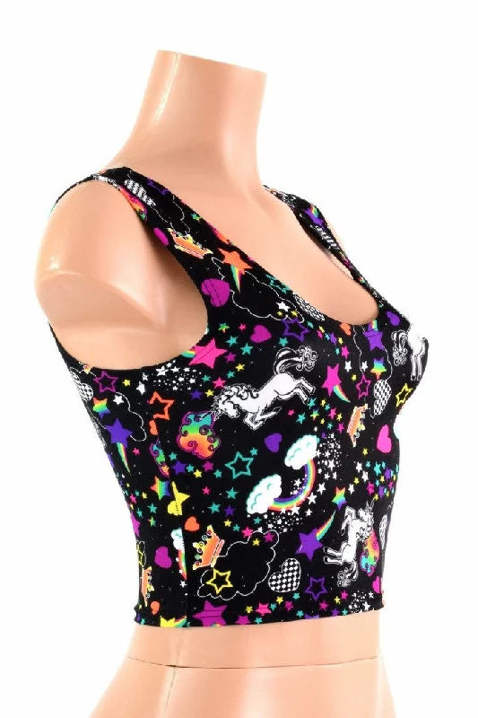 Unicorns and Rainbows Sleeveless Crop Top Practical Women's Quick - dry