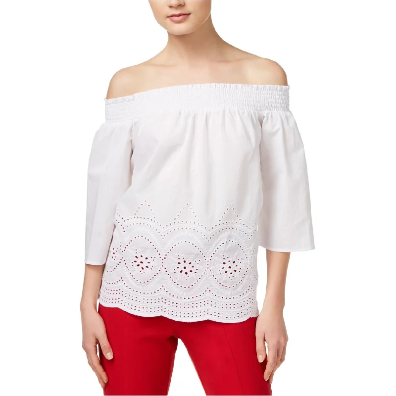 Maison Jules Womens Embroidered Knit Blouse purpose