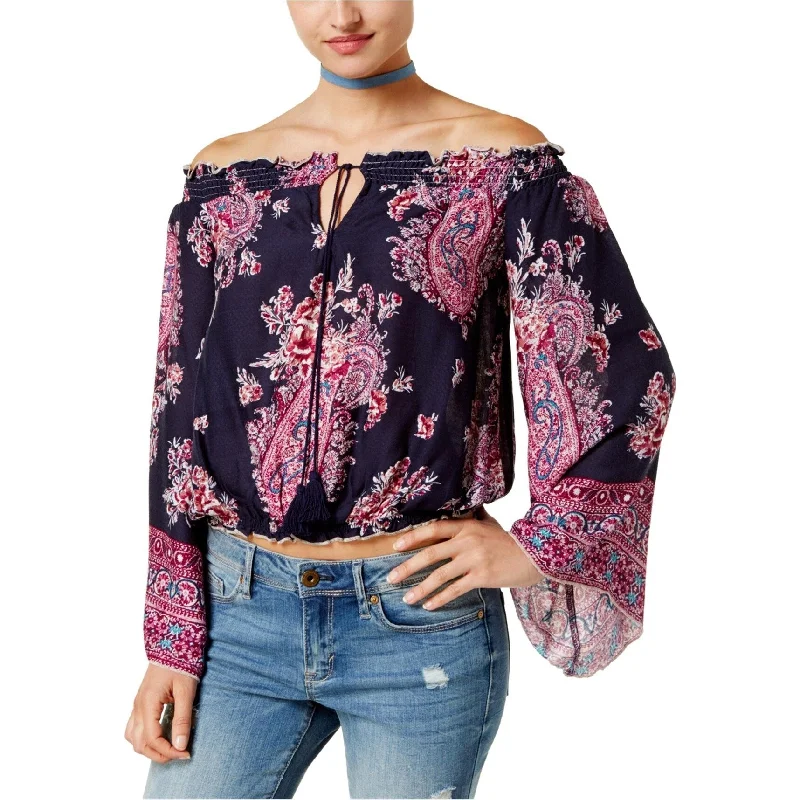 American Rag Womens Paisley Peasant Blouse, Blue, X-Small Disco