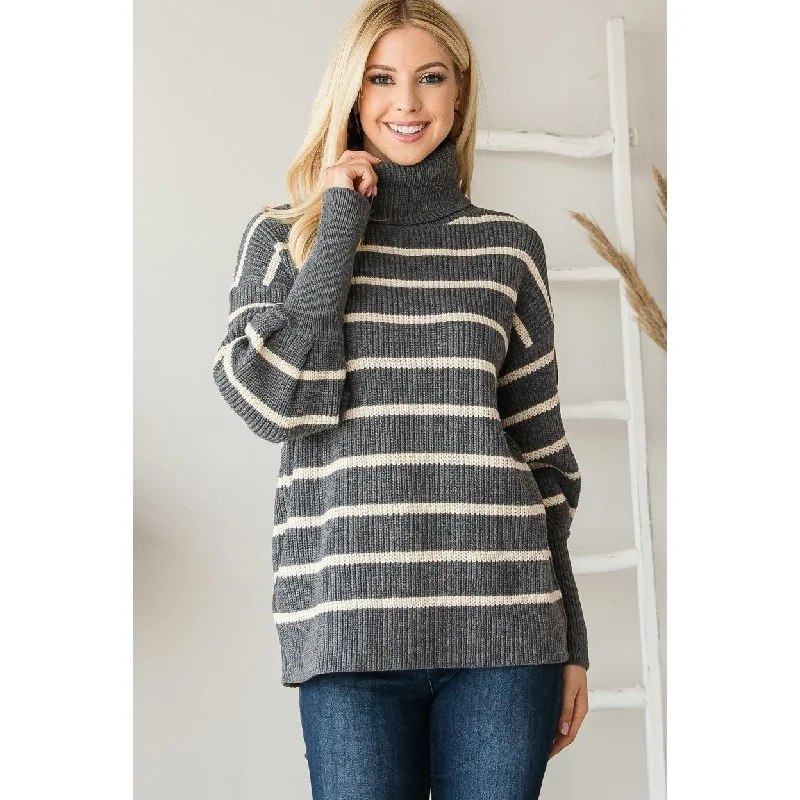 Heavy Knit Striped Turtle Neck Knit Sweater Dapper Women's 1920S