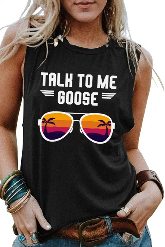 Talk To Me Goose Printed Sleeveless T-shirt Trendy Women's 