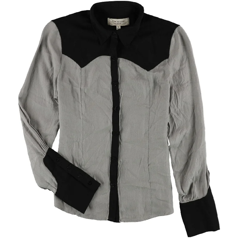 Max Studio London Womens Colorblocked Button Up Shirt Sleek Women's Metallic