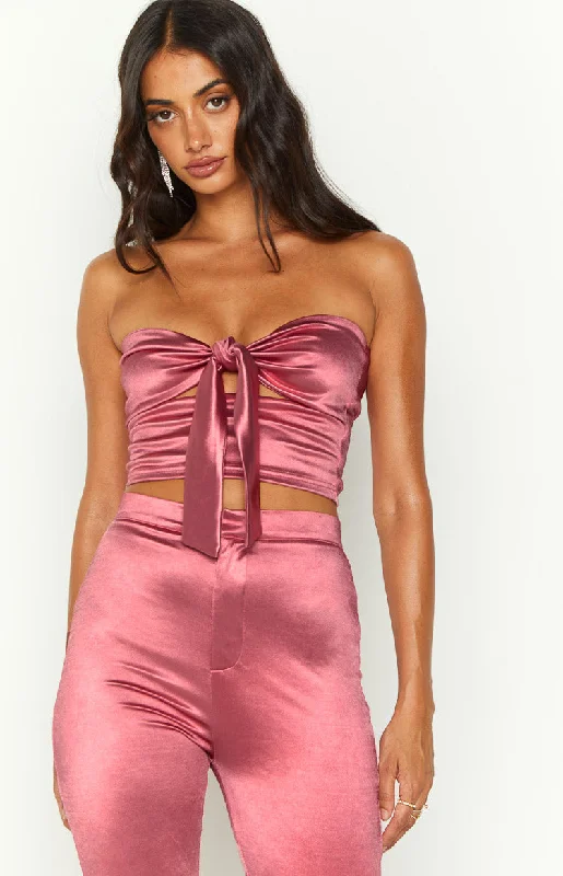Raynah Pink Strapless Tie Front Top Street