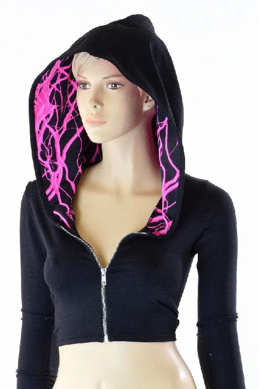 Black Zen & Neon Lightning Crop Hoodie Cozy Women's Winter