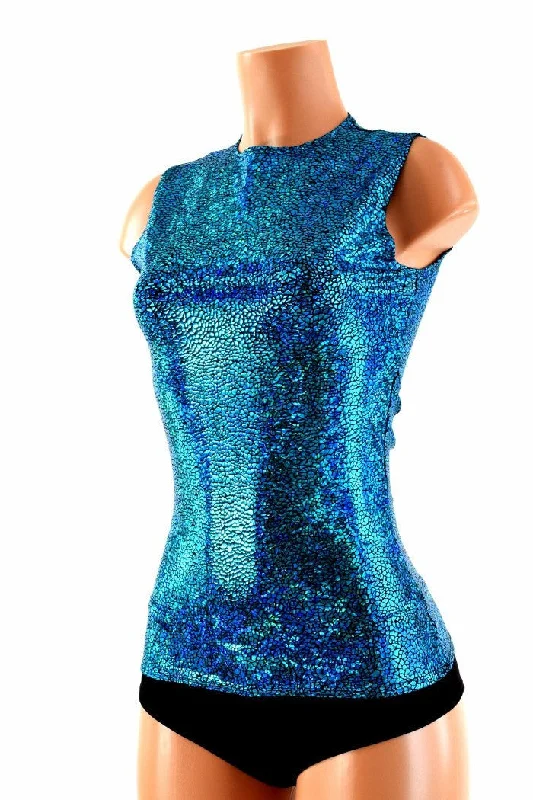 Full Length Crew Neck Holographic Top Geometric