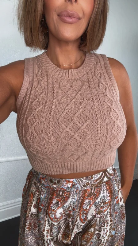 Kylie Sweater Tank Top, Tan Gym