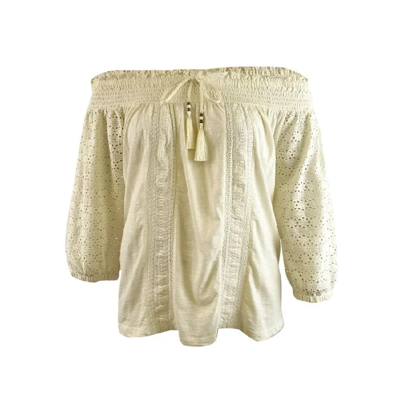 Lauren Ralph Lauren Women's Eyelet Jersey Off-Shoulder Top (L, Winter Cream) Confident Women's Power