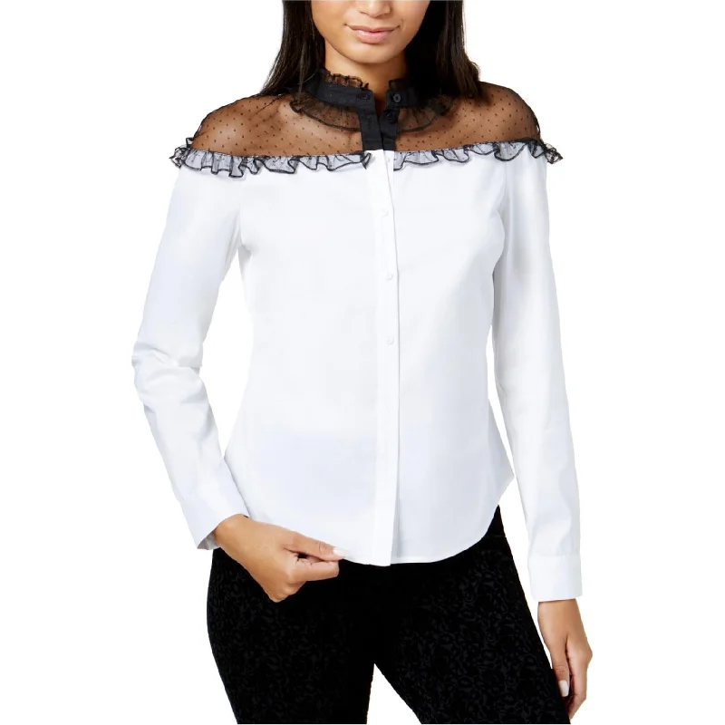 Maison Jules Womens Ruffled Illusion Contrast Button Up Shirt Trendy Women's Oversized