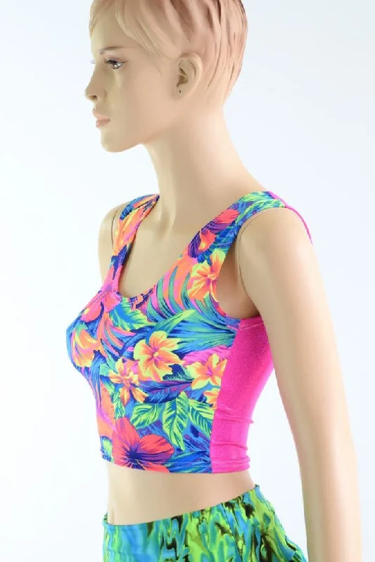 Two Tone Reversible Tank Crop Top Stylish Women's Tropical 