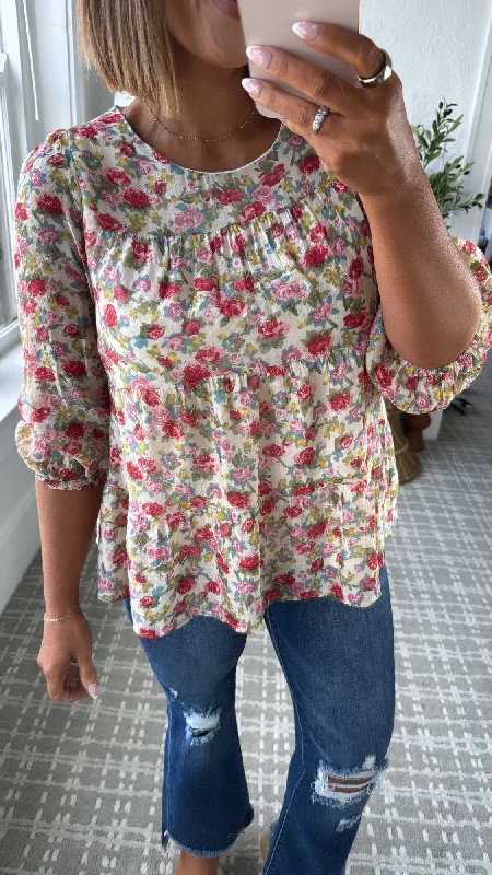Betsey Floral Top, Ivory Bold Women's Animal Print