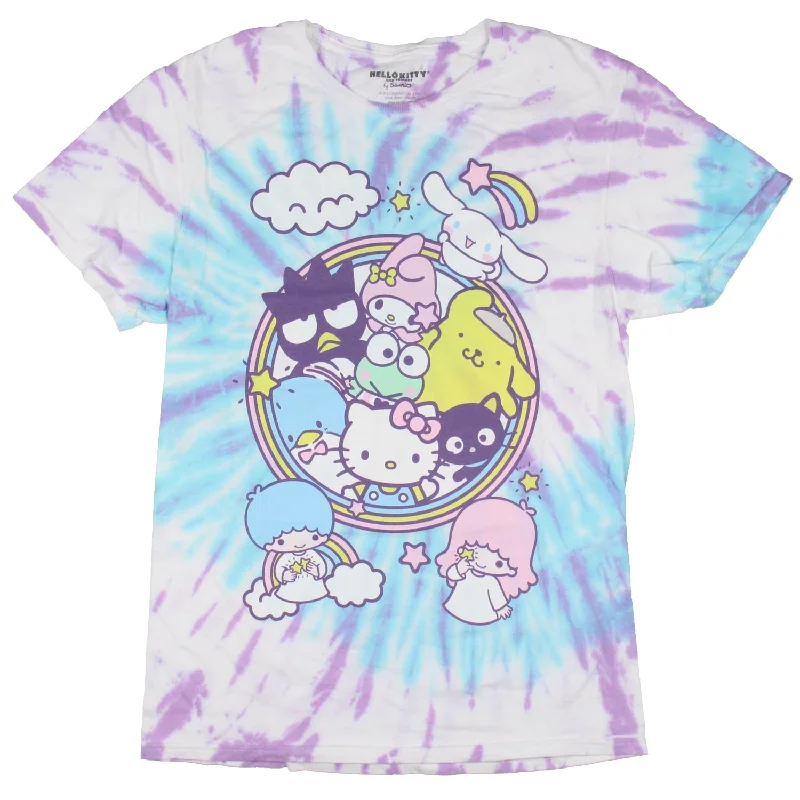 Hello Kitty and Friends T-Shirt Women's Tie-Dye Boyfriend Fit Adult Short Sleeve T-Shirt Streetwear Style for 