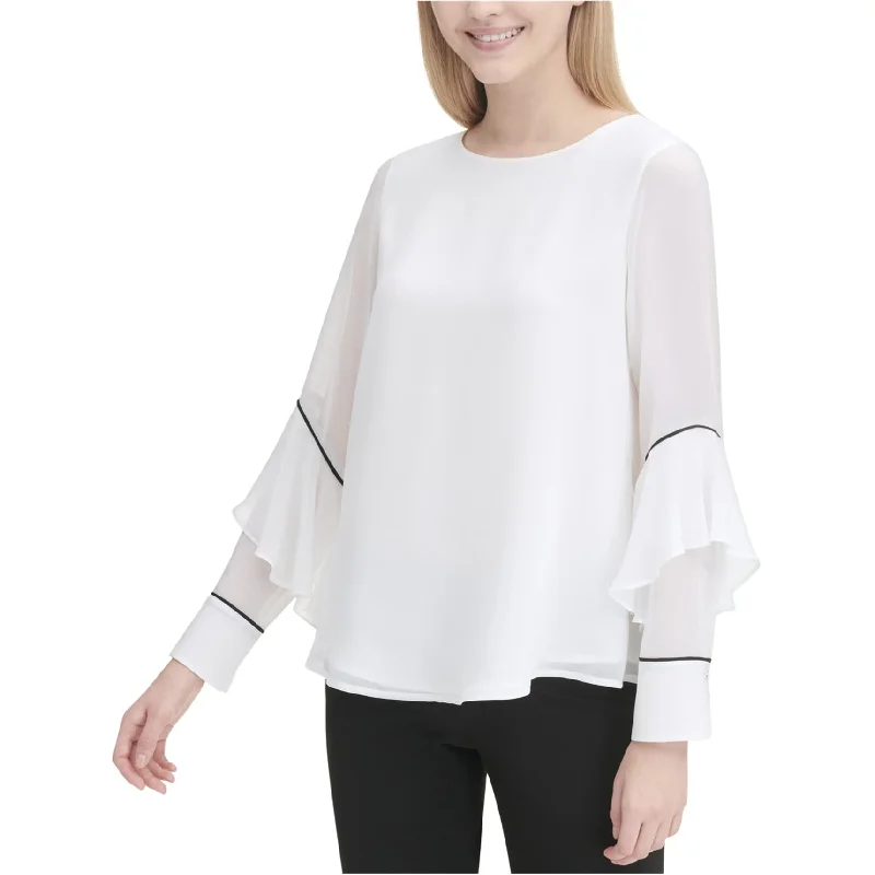 Calvin Klein Womens Ruffle-Sleeve Pullover Blouse, White, Large Earthy Women's 