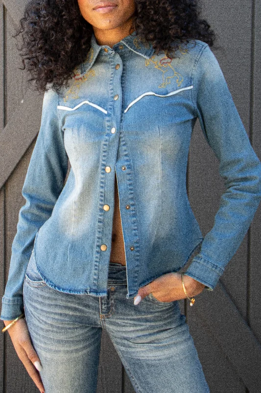 Western Embroidered Denim Jacket Vacation