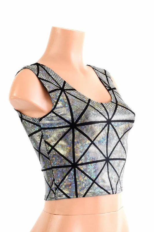 Silver Holographic Crop Tank Casual Women's Loose - fitting