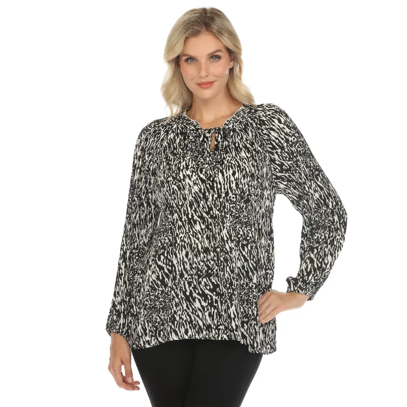 White Mark Women's Printed Peasant Chiffon Blouse Feminine Women's Style 