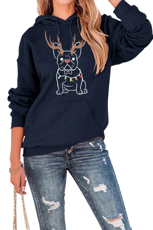 French Bulldog Christmas Graphic Hoodie Elegant Women's 