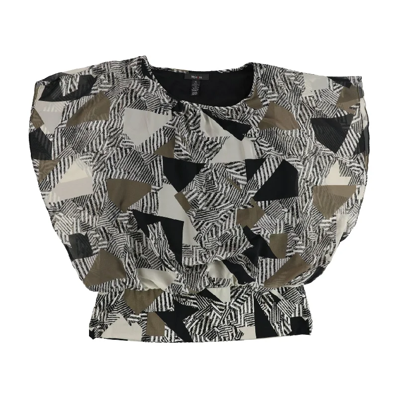 Style & Co. Womens Abstract Triangles Ruffled Blouse, Black, X-Large Bohemian Women's Free