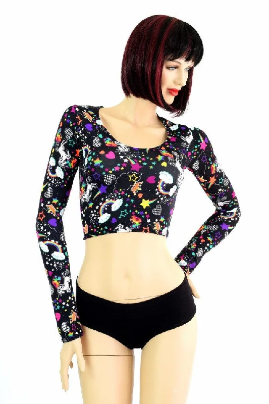 Unicorns and Rainbows Long Sleeve Crop Top Refined Women's Velvet