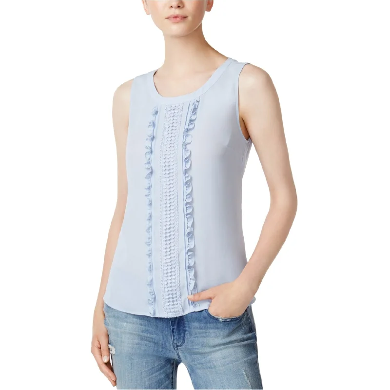 maison Jules Womens Ruffled Knit Blouse, Blue, Small Refined Women's Hand - crafted
