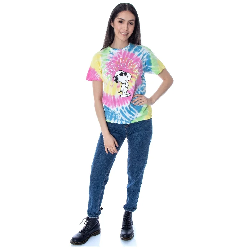 Peanuts Womens' Joe Cool Snoopy Tie-Dye Skimmer T-Shirt Streetwear Style for 