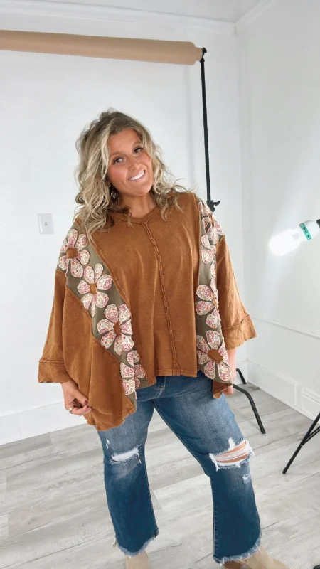 Bloom Into You Floral Boho Top, Camel Sustainable Organic