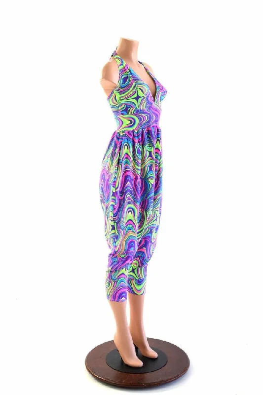 Halter Top Drop Crotch Harem Jumpsuit Dapper Women's Bow - adorned