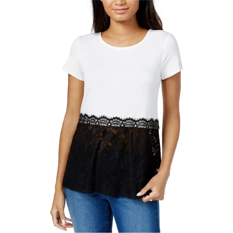 Maison Jules Womens Peplim Lace Hem Knit Blouse Business