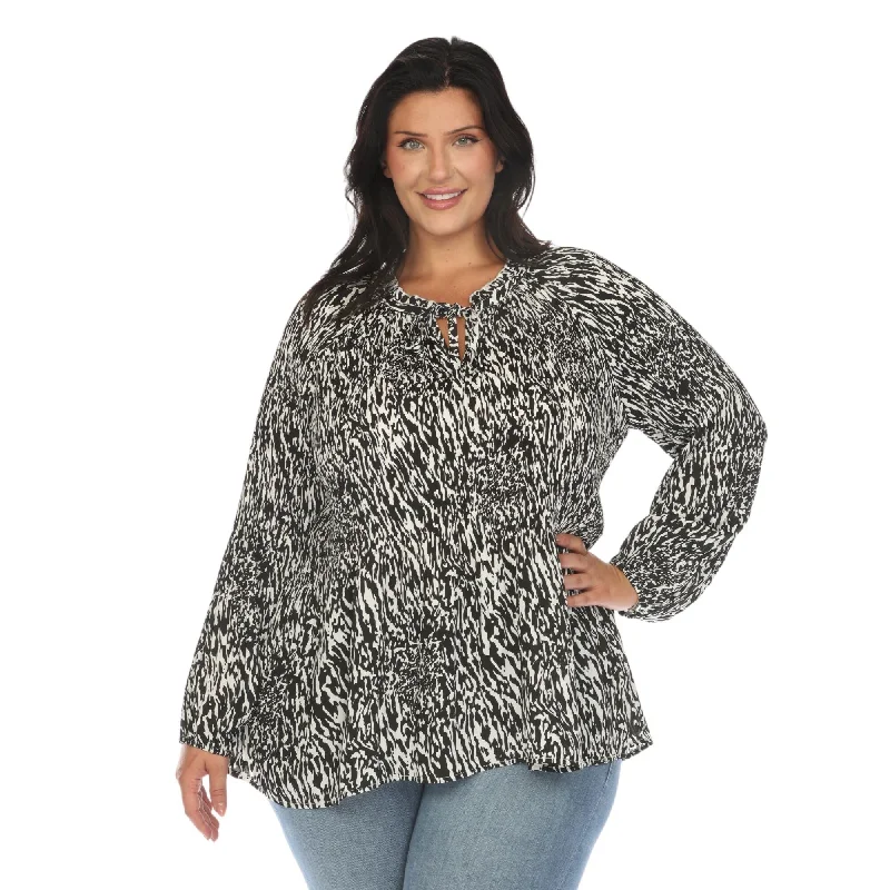 White Mark Women's Plus Size Printed Peasant Chiffon Blouse Trendy Women's 