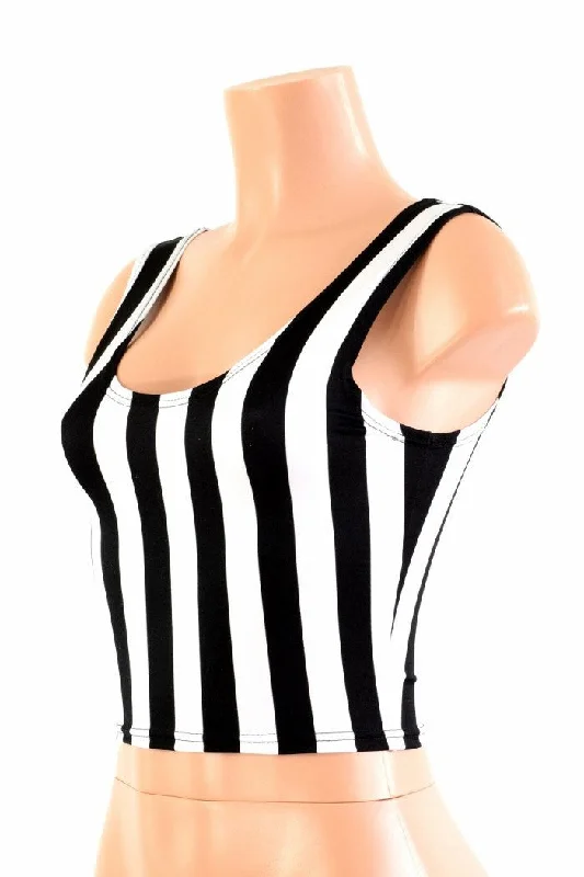 Black and White Stripe Crop Tank Top European