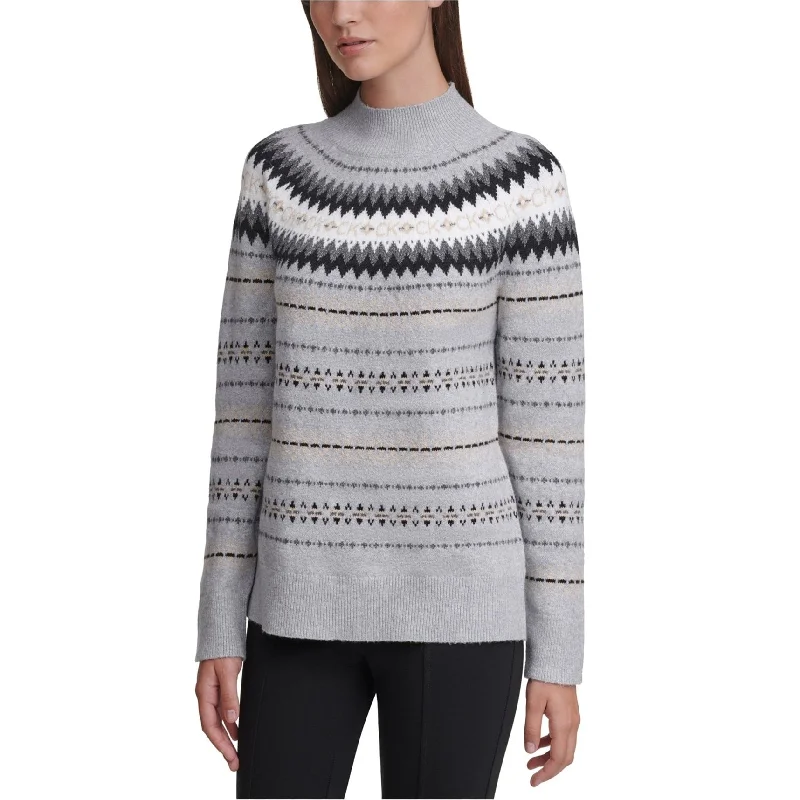 Calvin Klein Womens Mock-Neck Pullover Sweater, Grey, Large Cool Women's Distressed