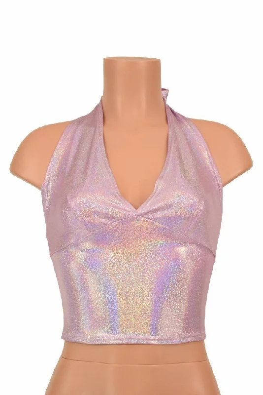 Lilac Holographic Darted Tie Back "Midi" Halter Athletic Women's 